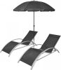 VidaXL Ligbeddenset met parasol aluminium 3 delig online kopen