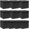VIDAXL Opbergboxen met deksel 10 st 32x32x32 cm stof zwart online kopen