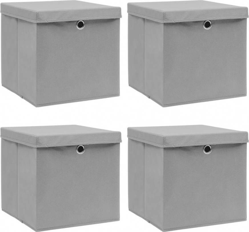 VidaXL Opbergboxen met deksel 4 st 32x32x32 cm stof grijs online kopen
