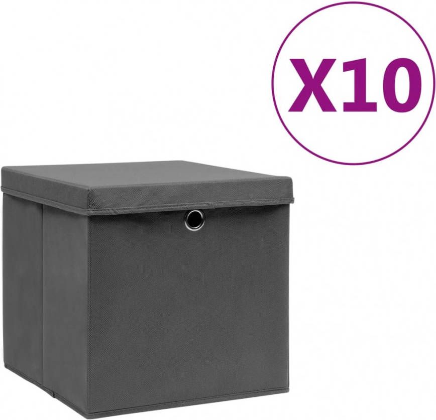 VidaXL Opbergboxen met deksels 10 st 28x28x28 cm grijs online kopen