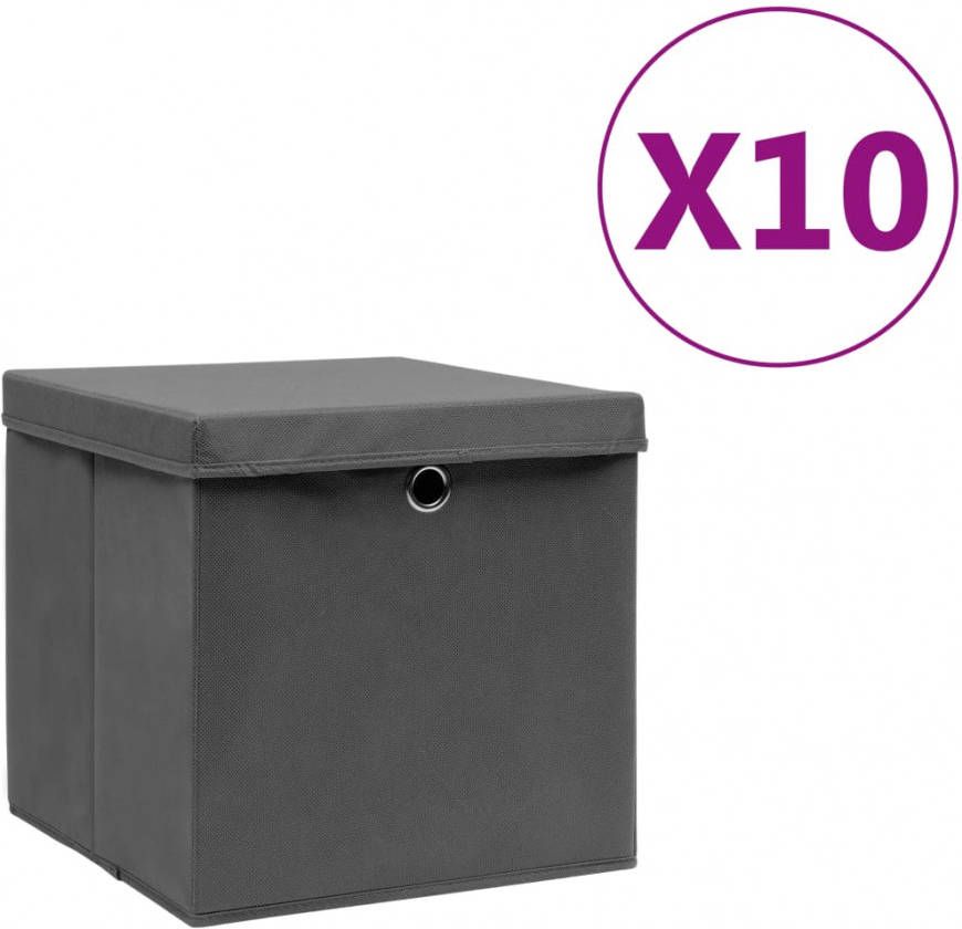 VidaXL Opbergboxen met deksels 10 st 28x28x28 cm grijs online kopen