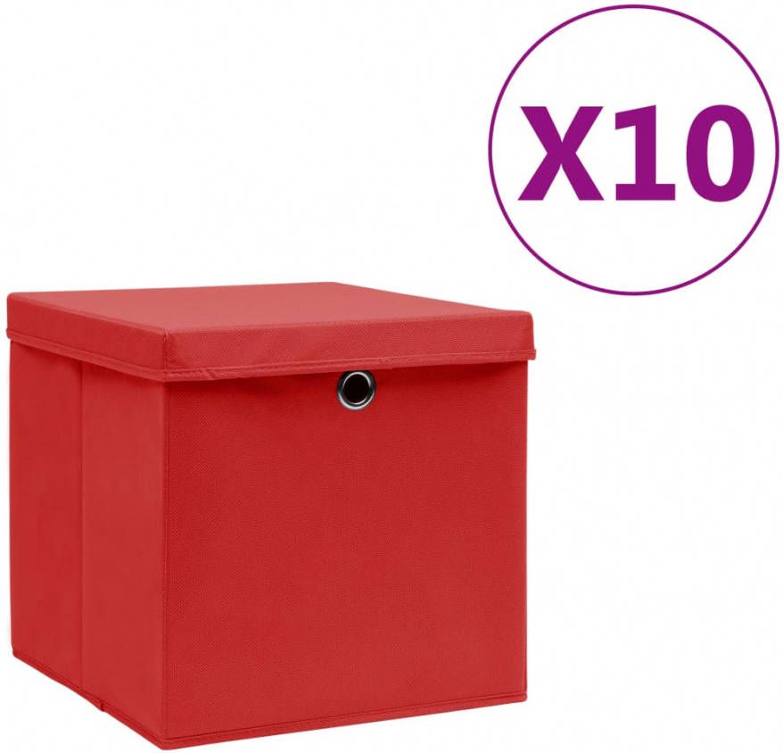 VidaXL Opbergboxen Met Deksels 10 St 28x28x28 Cm Rood online kopen