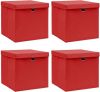 VidaXL Opbergboxen met deksels 4 st 32x32x32 cm stof rood online kopen