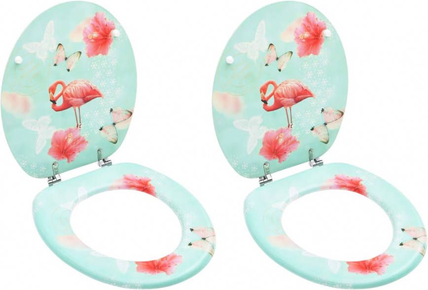 VidaXL Toiletbrillen Met Deksel 2 St Flamingo Mdf online kopen